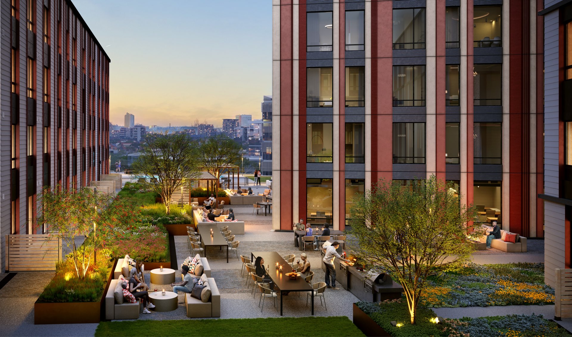 Our outdoor courtyard offers stunning views of the skyline.