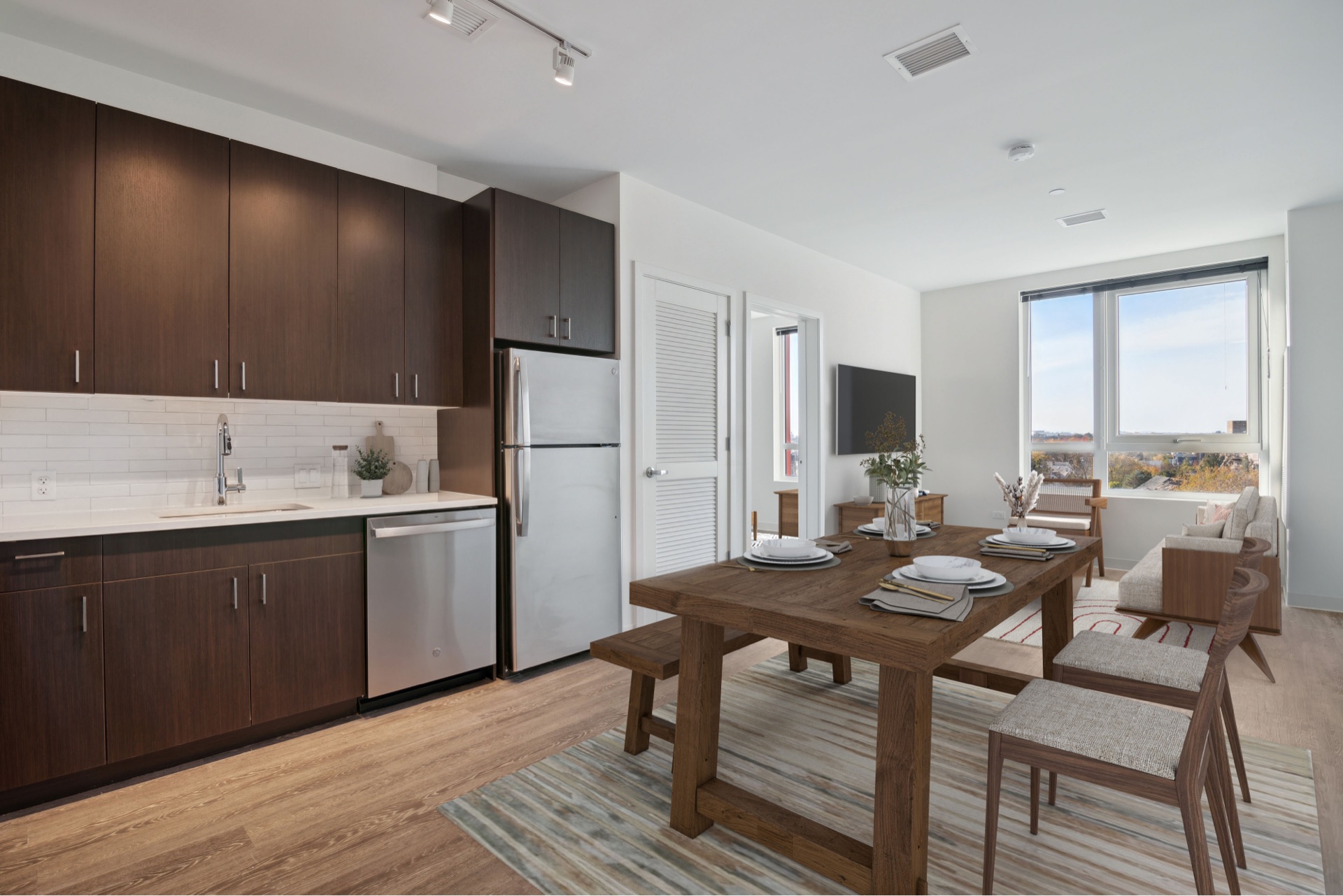 Virtual Staging of Kitchen and Living Room in Vacant Unit